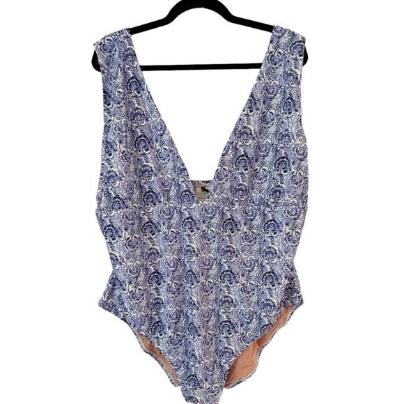 J. Crew Other - NWT J. Crew One Piece Blue Dandelion Swirl V Neck Swimsuit Size 24